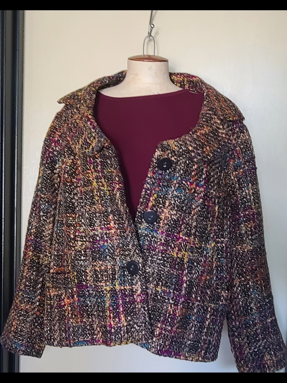 Dialogue Multicolor Tweed Jacket with Black Buttons
